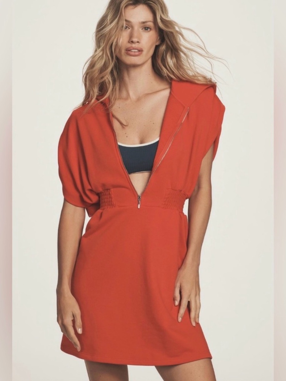 Anthropology Daily Practice Hooded Mini Dress in Tomato